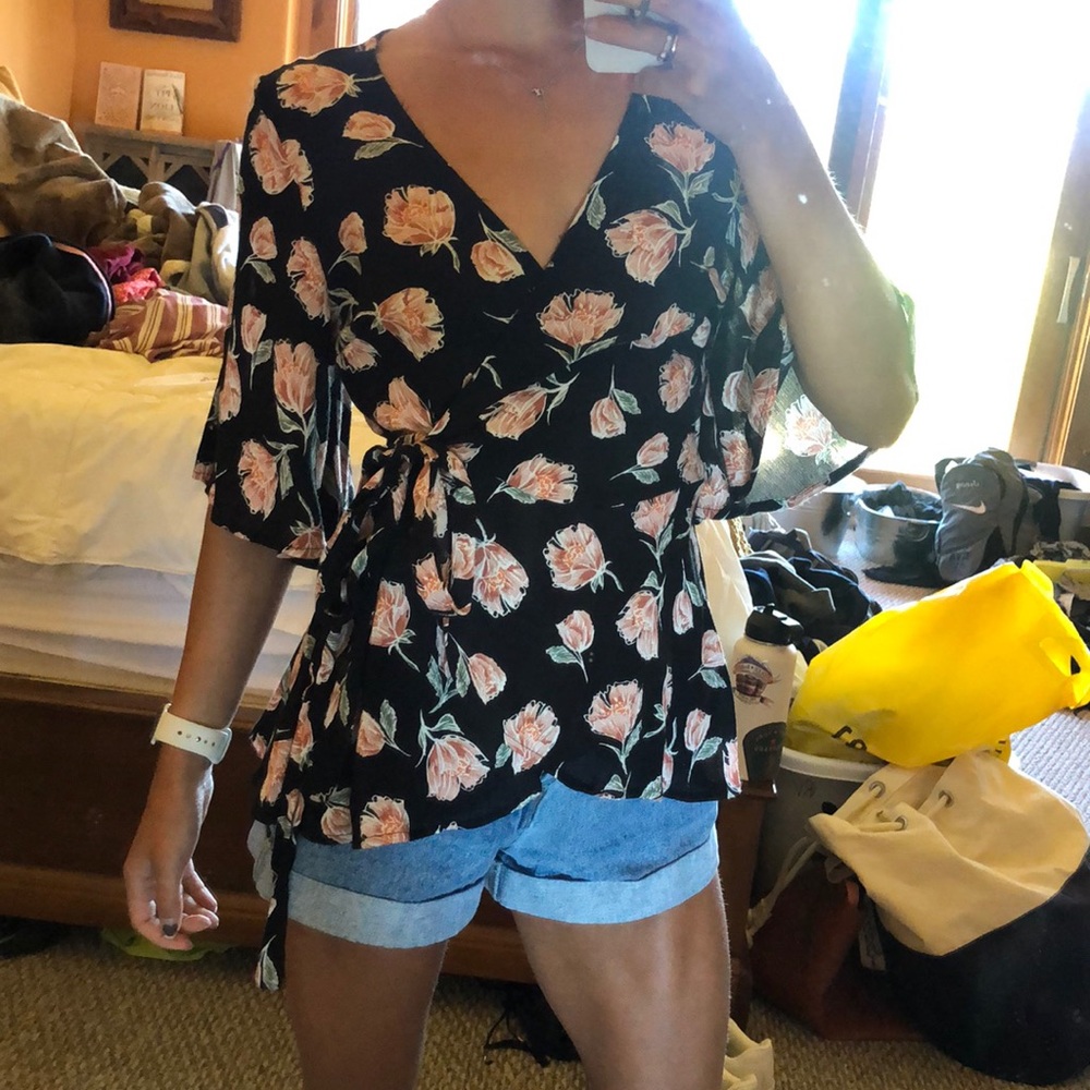 ADORABLE floral wrap shirt!